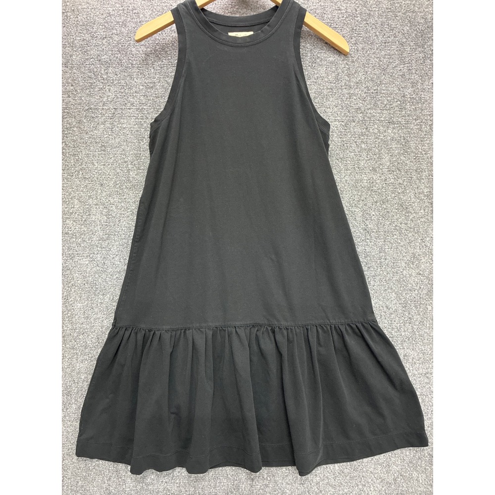 Madewell Womens Black Cotton Blend Sleeveless Flounce Hem Mini Dress Small